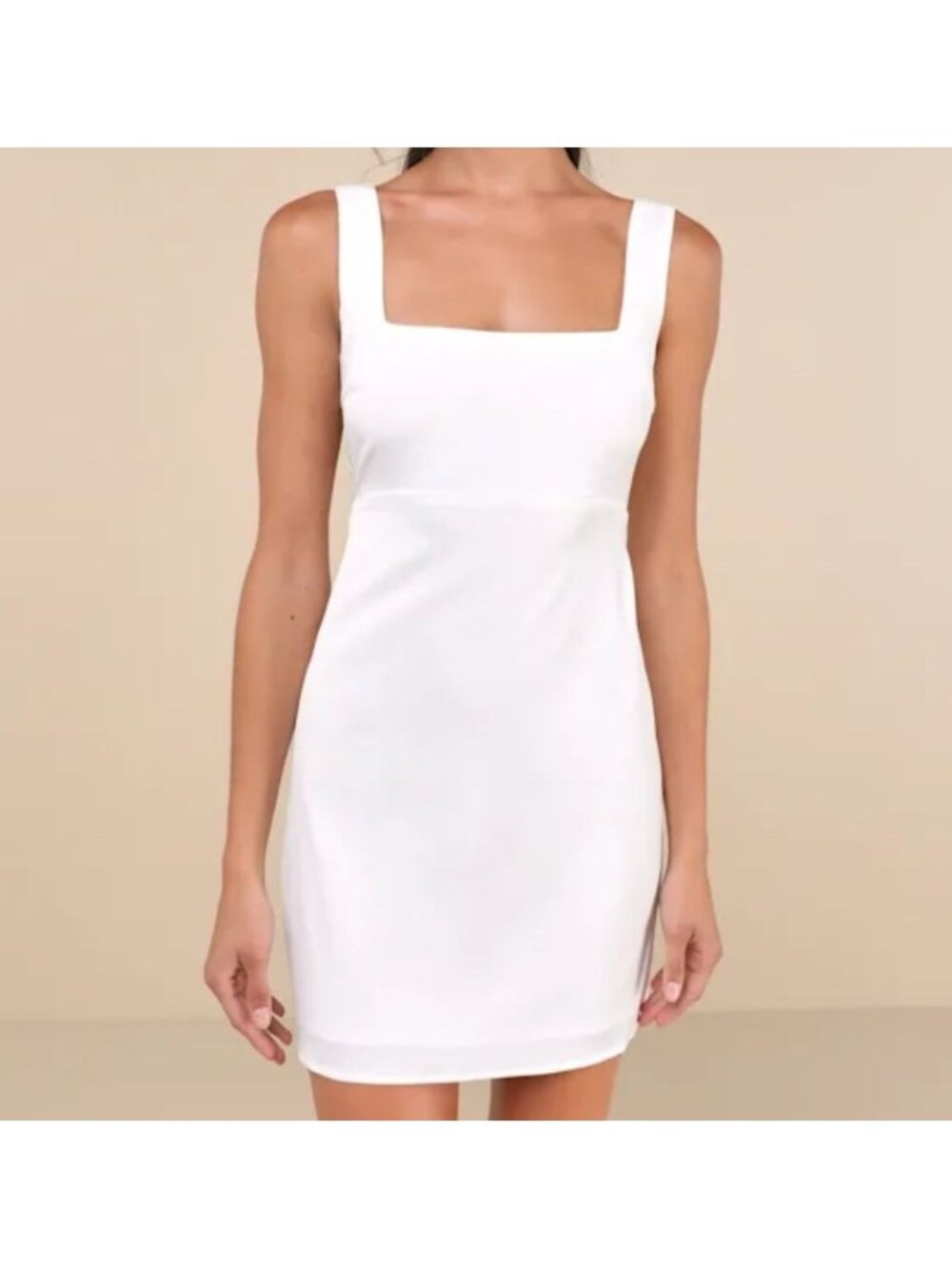 Lulus Truly the Cutest White Satin Square Neck Dress Small